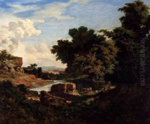 Goats Watering By A Lake by Eugenio Landesio