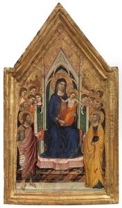 Madonna And Child Enthroned With Saints And Angels by Jacopo (del Casentino) Landini
