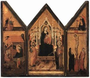 The Madonna And Child Enthroned With A Female Saint by Jacopo (del Casentino) Landini