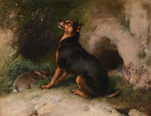 Follower Of Sir Edwin Henry Landseer Anxious Moments Oil On Canvas 56 X 72.5cm by Sir Edwin Henry Landseer