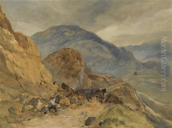A Highland Landscape With A Stone Breaker In The Foreground, Possibly At The Pass Of Glen Coe - view 1