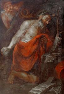 Saint Jerome Listening To An Angel's Trumpet by Giovan Battista Beinaschi