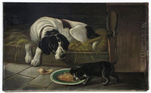 Hunting Dog And Puppy In Barn - view 1