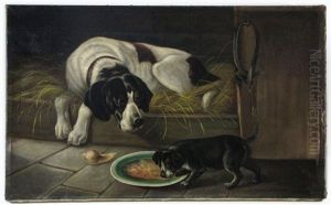 Hunting Dog And Puppy In Barn by Sir Edwin Henry Landseer