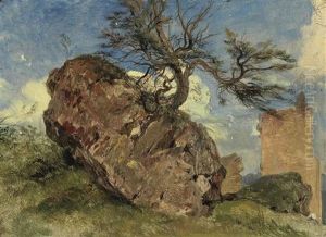 Rock And Tree (study) by Sir Edwin Henry Landseer
