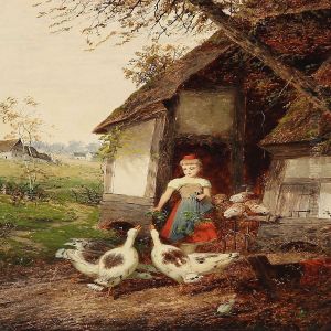 Peasant Girl Feeding The Geese by Fritz Beinke