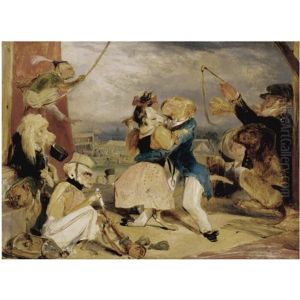 West End Fair: Monkeys And Dogs Performing On A Stage by Sir Edwin Henry Landseer