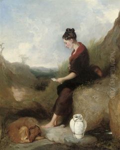 A Young Girl Seated On A Rock Reading A Letter by Sir Edwin Henry Landseer