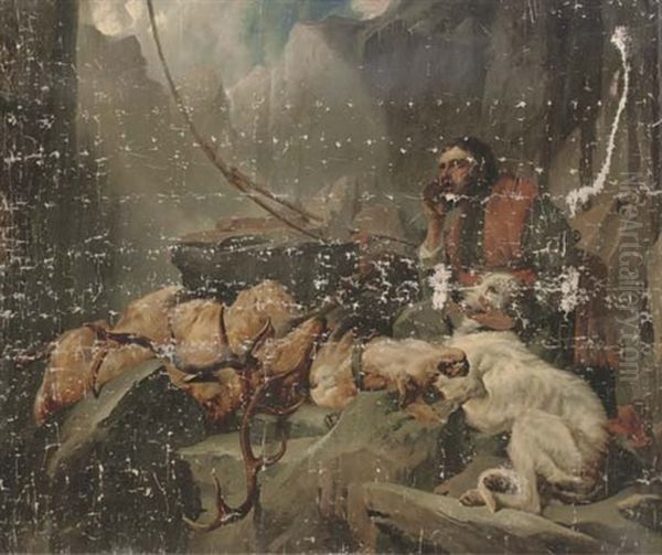 A Gillie With His Dog And A Stag - view 1