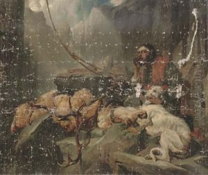 A Gillie With His Dog And A Stag by Sir Edwin Henry Landseer