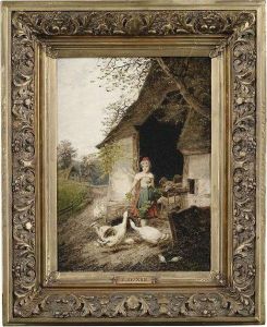 A Goose Maiden In Frontof A Stable. by Fritz Beinke