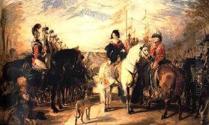 Queen Victoria And The Duke Of Wellington Reviewing The Life Guards, Windsor Great Park In The Distance by Sir Edwin Henry Landseer
