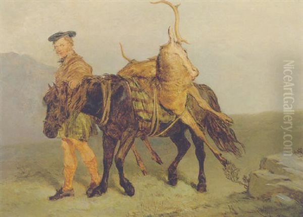 A Ghillie Leading A Garron With A Dead Stag - view 1