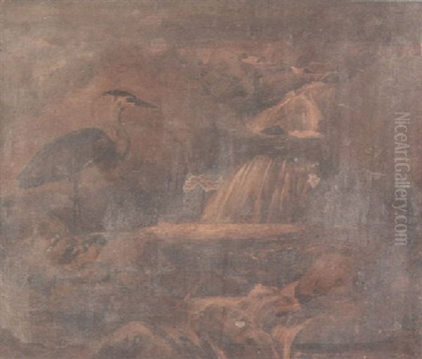 A Rocky Mountain Stream With A Heron Fishing - view 1