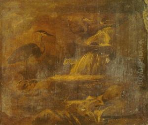 A Rocky Mountains Tream With A Heron Fishing by Sir Edwin Henry Landseer