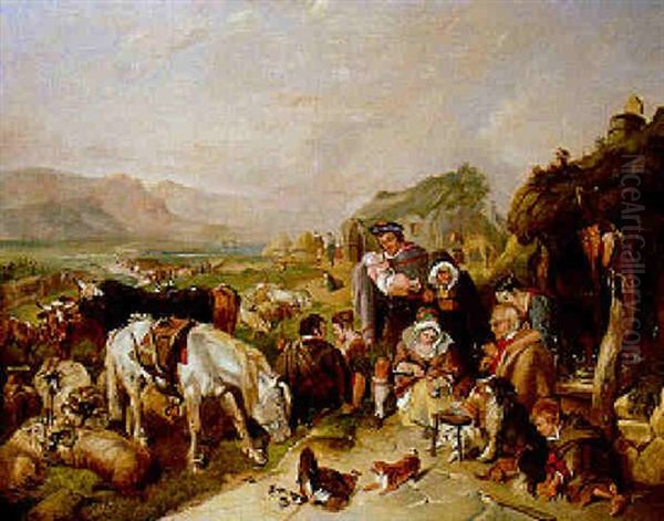 A Scene In The Grampians - The Drovers Depature - view 1