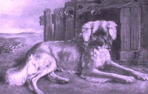 A Favourite Dog Outside A Kennel by Sir Edwin Henry Landseer