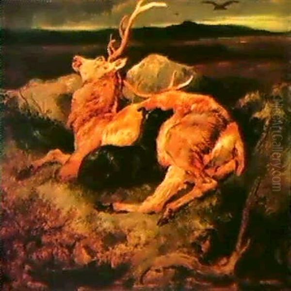 Dead Stag And Deer Hound - view 1