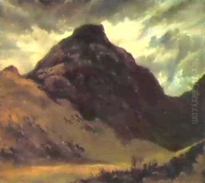A Highland Landscape, Possiblya View Of Buchaille Etive Mor,glencoe, With A Shepherd And Sheep In The Foreground by Sir Edwin Henry Landseer