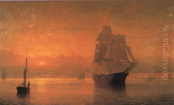 Sunset At Gloucester Harbor by Fitz Henry Lane