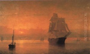 Sunset At Gloucester Harbor by Fitz Henry Lane