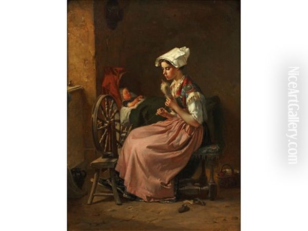Young Woman Spinning At A Child's Bedside - view 1
