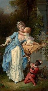 Elegante Et Ses Enfants A La Fontaine by Francois-Louis Lanfant