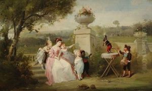 L'heureuse Famille Et Le Singe Savant by Francois-Louis Lanfant