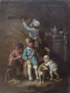 Les Jeunes Enfants Se Preparant Pour La Chasse by Francois-Louis Lanfant