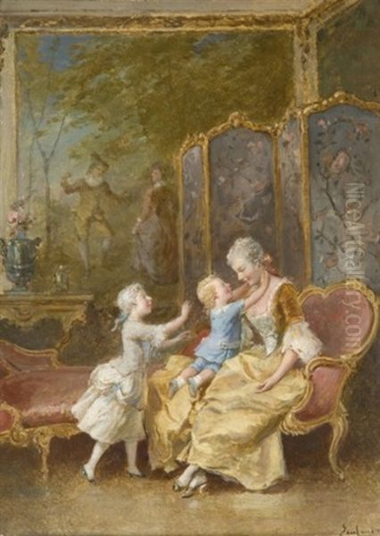 Scene De Famille Dans Un Interieur Louis Xv - view 1