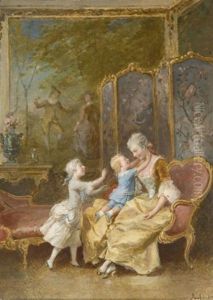 Scene De Famille Dans Un Interieur Louis Xv by Francois-Louis Lanfant