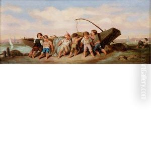 Children At The Seashore by Francois-Louis Lanfant