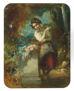 Jeune Fille Aux Guirlandes De Fleurs by Francois-Louis Lanfant