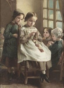 Genreszene Mit Strickenden Madchen Genreszene Mit Strickenden Madchen