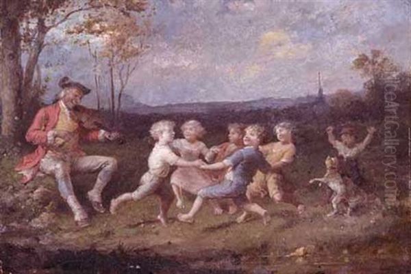 Children Dancing To An Old Fiddle Player (+ Another; Pair) - view 1