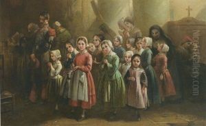 Groupe De Fillettes A L'eglise by Francois-Louis Lanfant
