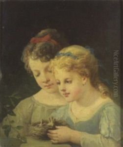 Deux Petites Filles Decouvrant Un Nid D'oisillons by Francois-Louis Lanfant
