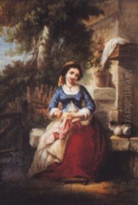 Jeune Fille A La Couture by Francois-Louis Lanfant