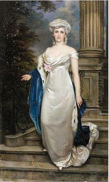 Portrait Of A Lady In A White Satin Dress - view 1