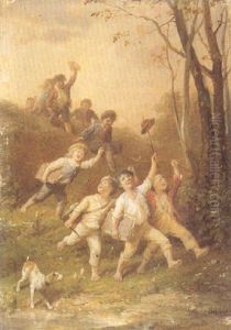 Farandole D'enfants A La Campagne by Francois-Louis Lanfant