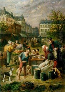 A Busy Marketplace by Francois-Louis Lanfant