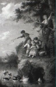 Feeding The Ducks by Francois-Louis Lanfant