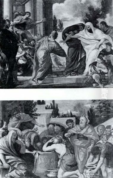 Aaron And Moses Performing Miracles Before Pharaoh: A       Pair Of Paintings - view 1