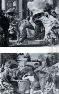 Aaron And Moses Performing Miracles Before Pharaoh: A Pair Of Paintings by Alesandro Lanfranchi