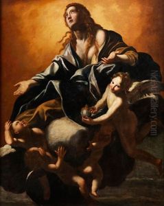 Die Heilige Maria Magdalena Umgeben Von Engeln by Giovanni Lanfranco