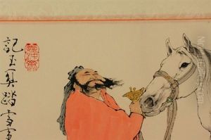 Chinese Scroll Painting Of Watering Horse by Lang Shining (Giuseppe Castiglione)