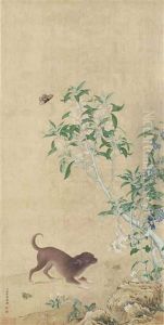 Puppy Under Flowering Branches by Lang Shining (Giuseppe Castiglione)