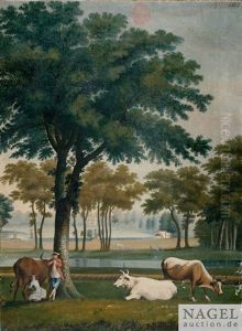 Cattle And Herdsmen In A Baroque Garden Cattle And Herdsmen In A Baroque Garden