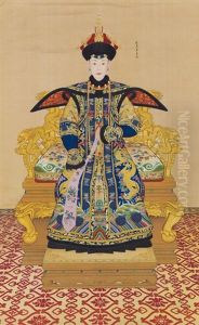 A Large Imperial Portrait Of Consort Chunhui By Giuseppe Castiglione And Others, Title Calligraphy By The Qianlong Emperor A Large Imperial Portrait Of Consort Chunhui By Giuseppe Castiglione And Others, Title Calligraphy By The Qianlong Emperor