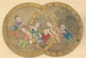 A Fine Painting Of Boys After Lang Shining by Lang Shining (Giuseppe Castiglione)